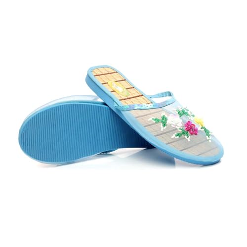 Chinesische Hausschuhe für Frauen Chinesische Mesh Hausschuhe Floral Hollow Mesh Hausschuhe Chinesische Mesh Bambus Flats Hausschuhe (Blau,40 EU) von LIDIYI