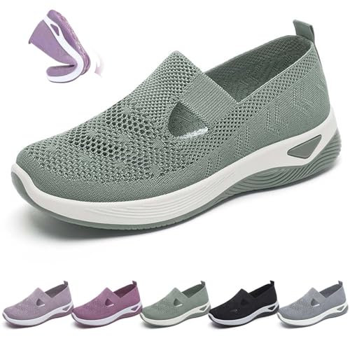 Frauen gewebt Orthopädische Atmungsaktive Weiche Schuhe Diabetiker Bequeme Slip-On Sneakers Bequeme Orthopädische Walking Schuhe (Grün,39 EU) von LIDIYI