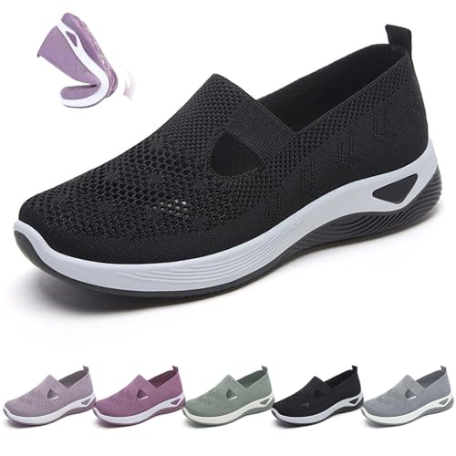 Frauen gewebt Orthopädische Atmungsaktive Weiche Schuhe Diabetiker Bequeme Slip-On Sneakers Bequeme Orthopädische Walking Schuhe (Schwarz,41 EU) von LIDIYI