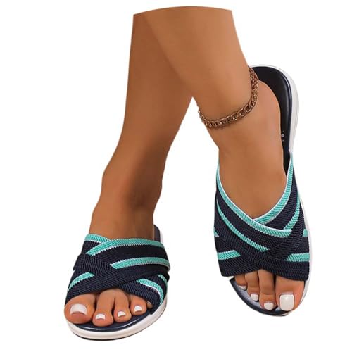 Recovery Slides for Women Orthopedic Arch Support Sandals Anti-Slip Low Platform Wedges Sandals (Blue,40EU) von LIDIYI