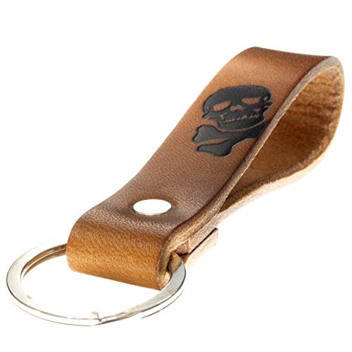 ELBERCRAFT Schlüsselanhänger Leder Totenkopf Geschenk für Frauen oder Männer pflanzlich gegerbt braun mit gravur schwarz 12 cm made in Germany Leather Keychain von ELBERCRAFT