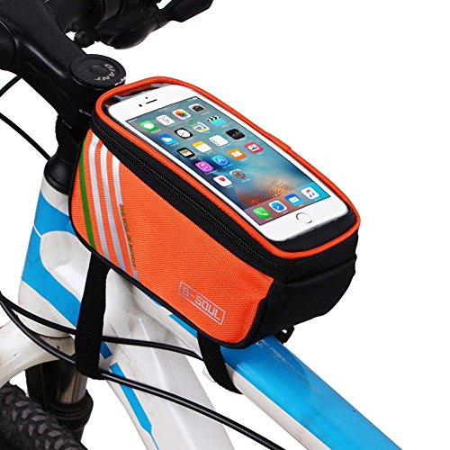LIEIKIC Fahrrad Rahmentasche Oberrohrtasche Handy Wasserdicht Touchscreen MTB Rennrad Fahrradtasche Handytasche für 6,5 Zoll Smartphone (Orange) von LIEIKIC