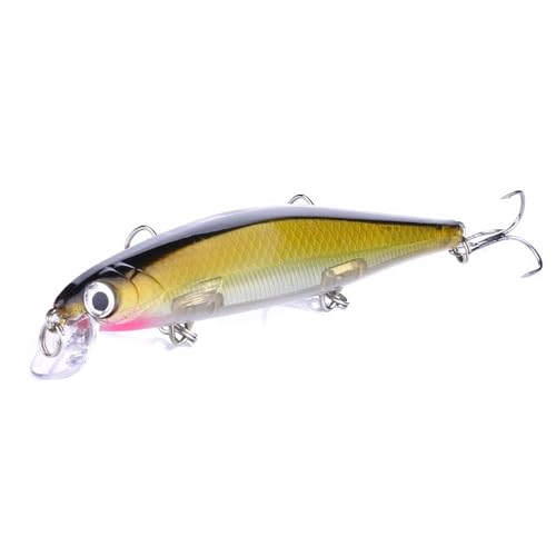 LIFABOLA 11 cm langsam sinkendes Angelgerät for Karpfen, 3D-Augen Harter Kunstköder 13 g, silbergelb-orangefarbener Laser-Minnow-Angelköder 1 Stück(Yellow) von LIFABOLA