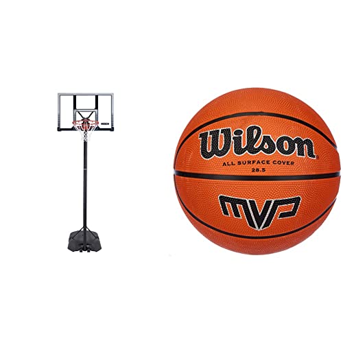 Lifetime 90001 Basketballanlage Boston Portable & Wilson Outdoor-Basketball, Rauer Untergrund, Asphalt, Granulat, Kunststoffboden, Größe 6, 8 bis 12 Jahre, MVP, Braun von LIFETIME