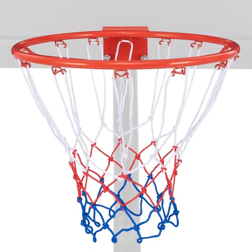 LIFEZEAL Basketballkorb zur Wandmontage, mit Netz, Ø 45/38,5 cm, Basketballreifen mit Metallrahmen, Basketballfelge für drinnen und draußen (Ø45 cm, Orange) von LIFEZEAL