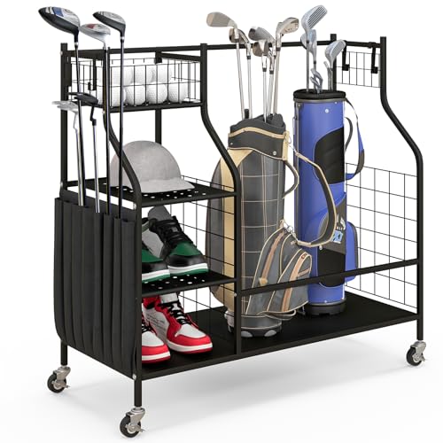 LIFEZEAL Golf-Aufbewahrungs-Organizer mit Rollen, Golftaschen-Aufbewahrung mit Stofftasche, Sportball-Aufbewahrung mit Korb & Haken, Aufbewahrung für Golfbälle, Golftee & Golfschläger LIFEZEAL Golf-Aufbewahrungs-Organizer mit Rollen, Golftaschen-Aufbewahrung mit Stofftasche, Sportball-Aufbewahrung mit Korb & Haken, Aufbewahrung für Golfbälle, Golftee & Golfschläger von LIFEZEAL