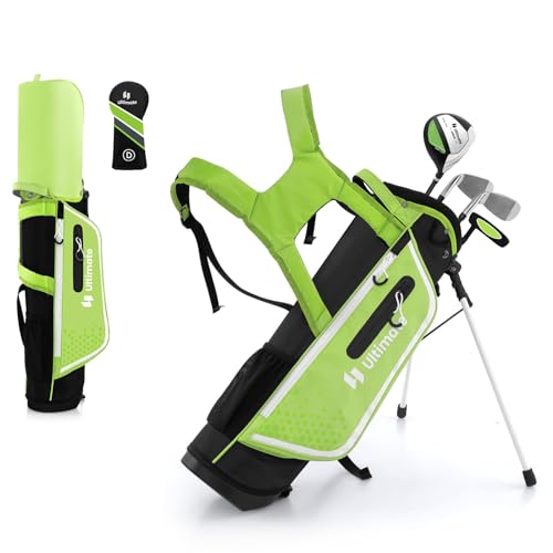 LIFEZEAL Komplettes Golfschläger-Set für Kinder, Golftasche mit 4 Golfschlägern, Tragbares Golfbag mit Stauraum, Trolleybag Junior mit Schultergurten, Ideal für Jungen & Mädchen von 8-10 Jahren (Grün) von LIFEZEAL