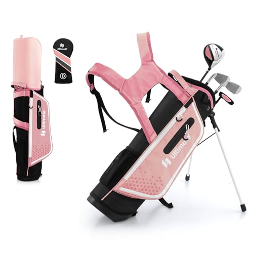 LIFEZEAL Komplettes Golfschläger-Set für Kinder, Golftasche mit 4 Golfschlägern, Tragbares Golfbag mit Stauraum, Trolleybag Junior mit Schultergurten, Ideal für Jungen & Mädchen von 8-10 Jahren (Rosa) LIFEZEAL Komplettes Golfschläger-Set für Kinder, Golftasche mit 4 Golfschlägern, Tragbares Golfbag mit Stauraum, Trolleybag Junior mit Schultergurten, Ideal für Jungen & Mädchen von 8-10 Jahren (Rosa) von LIFEZEAL