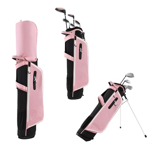 LIFEZEAL Komplettes Golfschläger-Set für Kinder von 11-13 Jahren, Golfbag Golftasche tragbar mit 6 Golfschlägern, Junior-Golf-Set für Jungen & Mädchen (Rosa) von LIFEZEAL