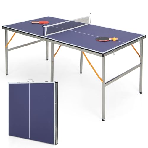 LIFEZEAL Ping Pong Table, Mini Tischtennisplatte aus Metall, Ping Pong Tisch mit Netz, Bälle, Schläger, Faltbare Tischtennistisch für Tischtennissport 180 x 90 x 76 cm von LIFEZEAL