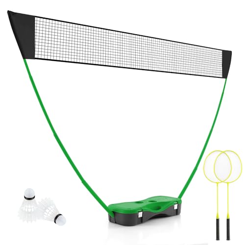 LIFEZEAL Tragbares Badminton Set, Badminton Netzständer mit freistehender Basis, Badminton-Übungsgerät mit Schlägern, Federbällen, Netz & Aufbewahrungsbox, für Badminton Tennis Volleyball (Grün) von LIFEZEAL