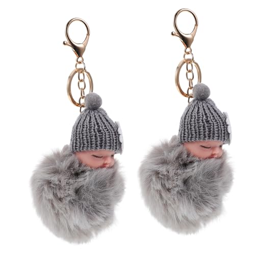 LIFKOME 2st Schlüsselanhänger Pompom Selber Machen Kunstfell Bommel Keychian Autoanhänger Pompon-anhänger Auto Schlüssel Halter Handtaschen-anhänger-Charms Kleiner Bommel Grey Plüsch von LIFKOME