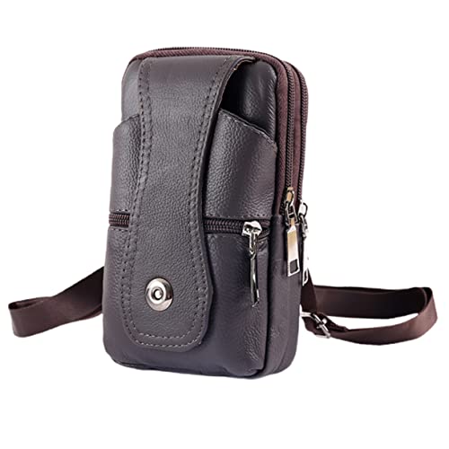 LIFKOME Herren Gürteltasche Aus Rindsleder Wasserdichtes Vertikales Design Multifunktionale Bauchtasche Mit Verstellbarem Tragegurt Und Karabiner Ideal Für Reisen Und Alltag Kaffee von LIFKOME