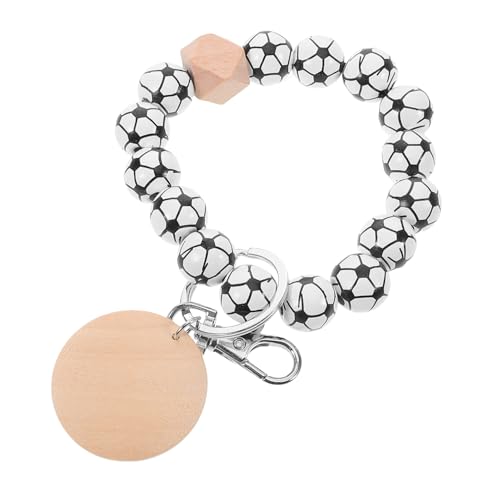 LIFKOME Sportperlen Schlüsselanhänger Aus Holz Fußball Fußball Perlenarmband Schlüsselanhänger Mit Leerem Runden Scheibenanhänger Für Sportliebhaber Für Damen Und Herren von LIFKOME