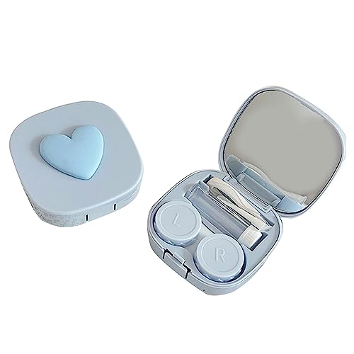 Süßer Kontaktlinsenbehälter (quadratisch und Herz) für Reisen und Zuhause, buntes Herzlinsenentferner-Werkzeug-Set mit Kontaktlinsenhalter, blau von LIGSLN