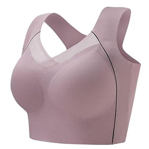 Haltungskorrektur-BH, bequemer Damen-BH mit tiefen Körbchen, Nahtloser, sexy Push-up-BH ohne Bügel (L,Pink) von LIHWKD