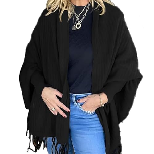 LIHWKD Laura Cardigan Wrap, Damen-Cardigan-Wickel mit Quaste, Strick-Wickel (Black) von LIHWKD