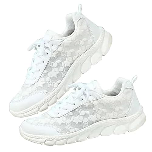 LIHWKD Orthopädische Damen-Sneaker, leichte, Bequeme Tennis-Laufschuhe, modische Schuhe mit hohlem Spitzen-Print (41,White) von LIHWKD