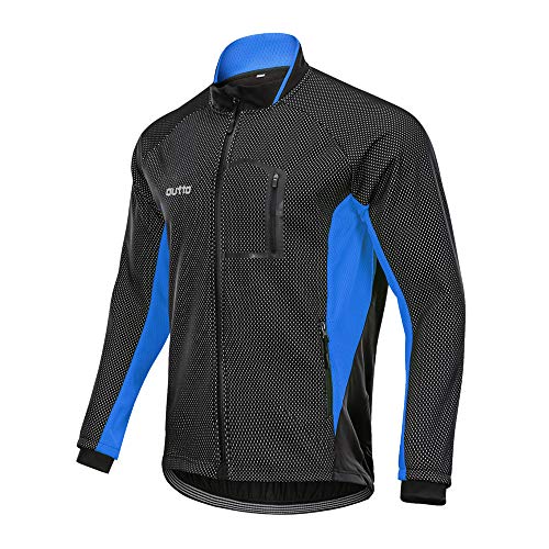 Winter Windproof Fahrradjacke, Herren Radjacken Für Herren MTB Mountainbike Jacke Visible Reflective Fleece Warm Jacket (3XL,Blau) von LINGKY