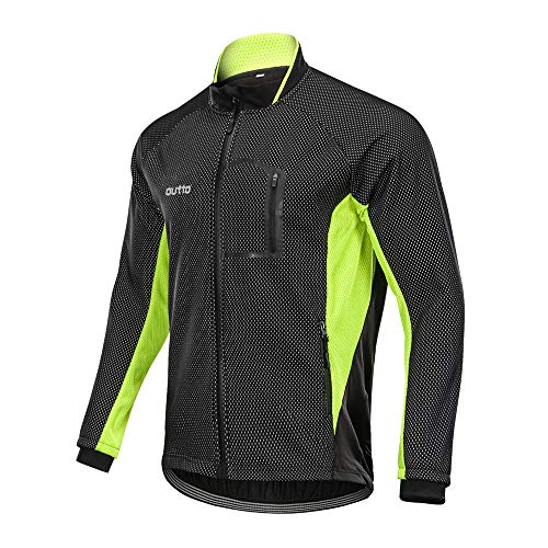 Winter Windproof Fahrradjacke, Herren Radjacken Für Herren MTB Mountainbike Jacke Visible Reflective Fleece Warm Jacket (3XL,Grün) von LINGKY