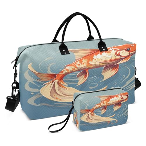 LINNIKEEEE Blauer Aquarell Koi Fisch Reise-Seesäcke, Sporttasche, Weekender Handtasche mit Kulturbeutel für Damen Mädchen Herren von LINNIKEEEE