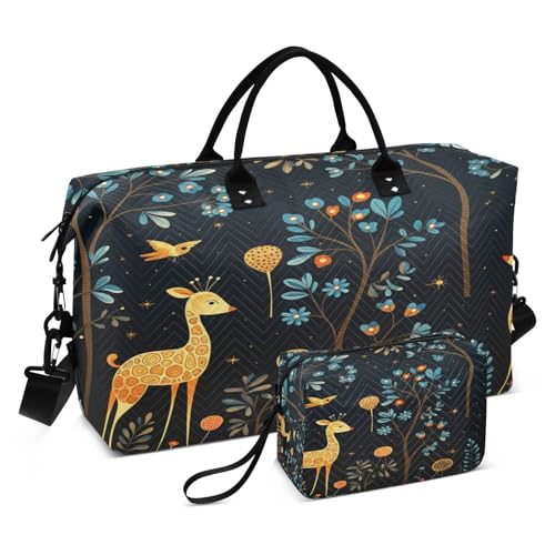 LINNIKEEEE Blumen Cartoon Kunst Giraffen Reise-Seesäcke, Sporttasche, Weekender Handtasche mit Kulturbeutel für Damen Mädchen Herren von LINNIKEEEE