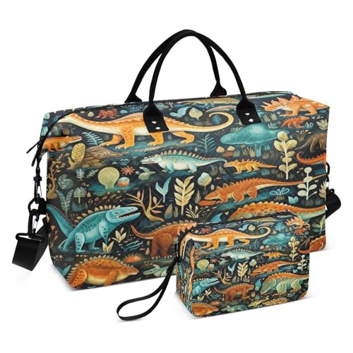 LINNIKEEEE Cartoon Dinosaurier Kunst Reise-Seesäcke, Sporttasche, Weekender Handtasche mit Kulturbeutel für Damen Mädchen Herren von LINNIKEEEE