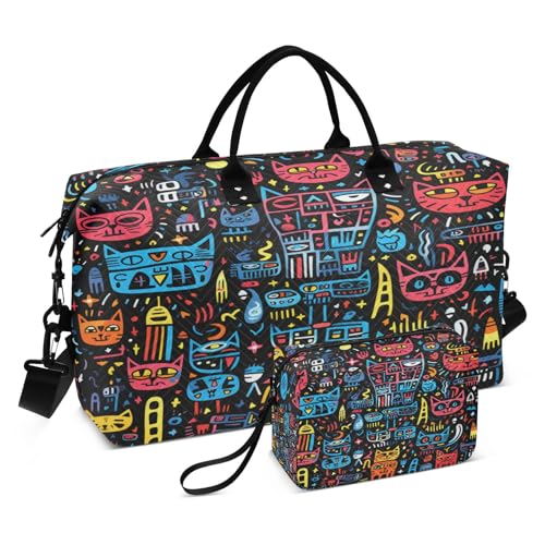 LINNIKEEEE Cartoon Doodle Löwen Reise-Seesäcke, Sporttasche, Weekender Handtasche mit Kulturbeutel für Damen Mädchen Herren von LINNIKEEEE