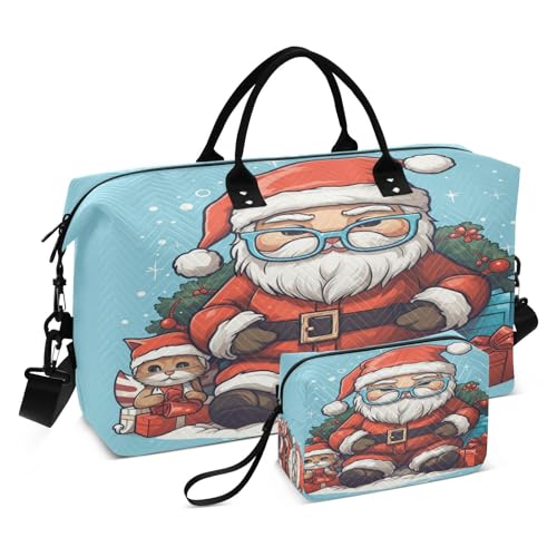 LINNIKEEEE Cartoon Kunst Weihnachtsmann Reise-Seesäcke, Sporttasche, Weekender Handtasche mit Kulturbeutel für Damen Mädchen Herren von LINNIKEEEE