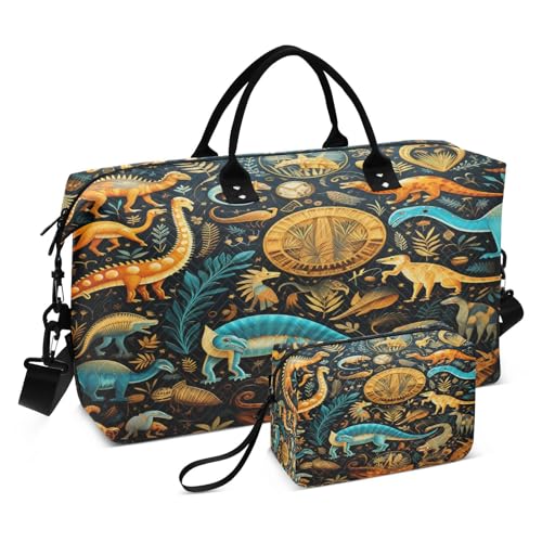 LINNIKEEEE Dinosaurier Cartoon Kunst Reise-Seesäcke, Sporttasche, Weekender Handtasche mit Kulturbeutel für Damen Mädchen Herren von LINNIKEEEE