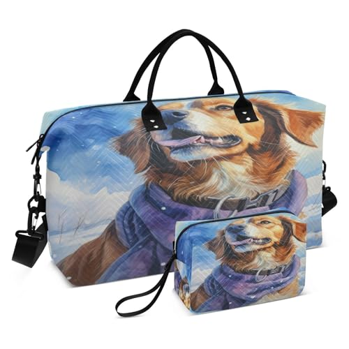 LINNIKEEEE Schnee Aquarell Hund Reise-Seesäcke, Sporttasche, Weekender Handtasche mit Kulturbeutel für Damen Mädchen Herren von LINNIKEEEE