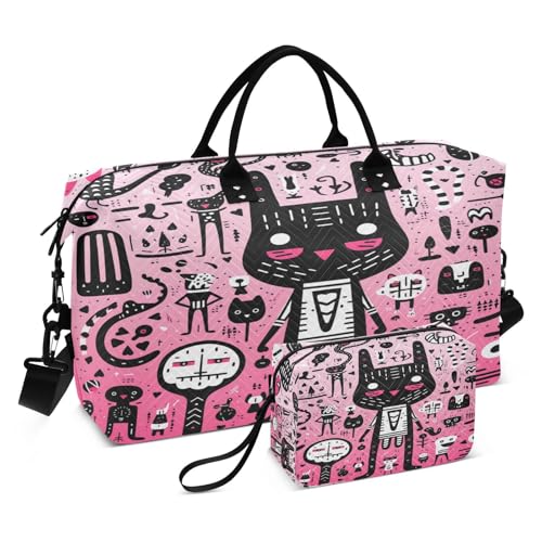 LINNIKEEEE Süßer Rosa Gekritzel Gepard Reise-Seesäcke, Sporttasche, Weekender Handtasche mit Kulturbeutel für Damen Mädchen Herren von LINNIKEEEE