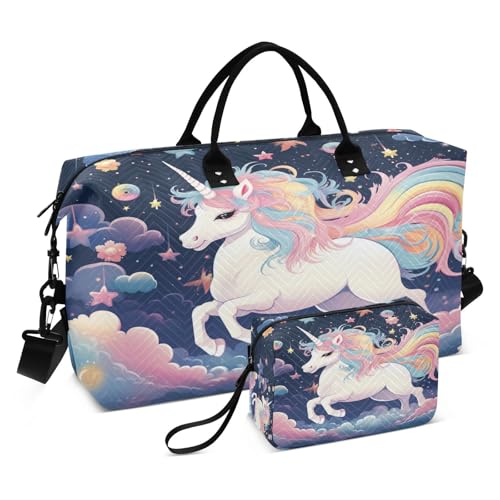 LINNIKEEEE Süßes Cartoon Einhorn Reise-Seesäcke, Sporttasche, Weekender Handtasche mit Kulturbeutel für Damen Mädchen Herren von LINNIKEEEE