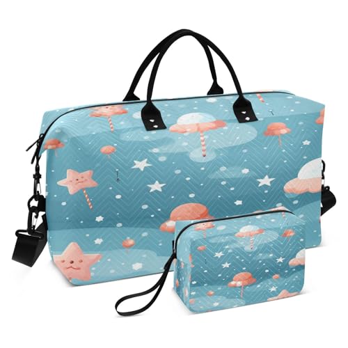 LINNIKEEEE Süßes Cartoon Muster Sterne Reise-Seesäcke, Sporttasche, Weekender Handtasche mit Kulturbeutel für Damen Mädchen Herren von LINNIKEEEE