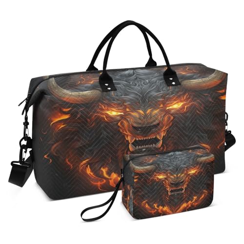 LINNIKEEEE Wütender Gefeuerter Bison Reise-Seesäcke, Sporttasche, Weekender Handtasche mit Kulturbeutel für Damen Mädchen Herren von LINNIKEEEE