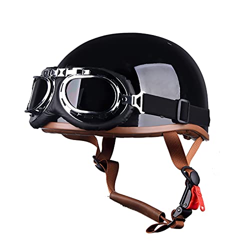 LIONCIANO Jethelm Für Motorräder Jet-Helm Roller-Helm Scooter-Helm Moped Mofa-Helm Chopper Retro Vespa Vintage Jethelme Rollerhelm Sturzhelm Chopper Helm(Helles Schwarz mit Brille) von LIONCIANO