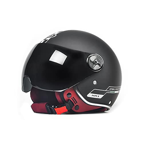 LIONCIANO Motorradhelm mit Visier, Jethelm Roller-Helm Scooter-Helm Moped Mofa-Helm Chopper Retro Vespa Vintage Jethelme, Um Die Kopfsicherheit Wirksam Zu Schützen(Schwarz, Braune Linse) von LIONCIANO