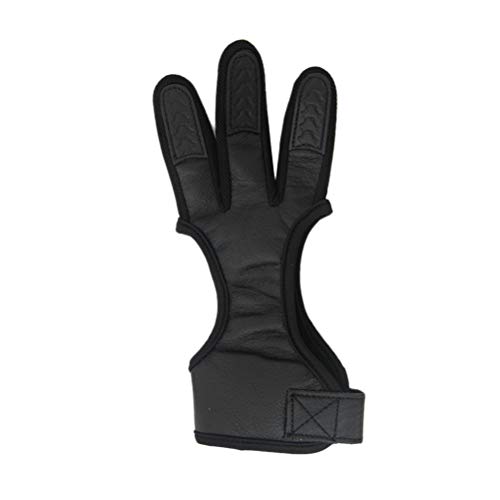 LIOOBO 3 Finger Handschuhe Bogenschießen Handschuhe Leder Handschuhe Fingerschutz (Größe L Schwarz) von LIOOBO