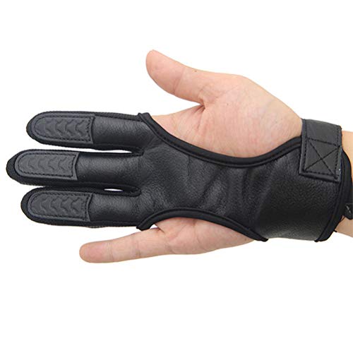 LIOOBO 3 Finger Handschuhe Bogenschießen Handschuhe Leder Handschuhe Fingerschutz (Größe XL Schwarz) von LIOOBO