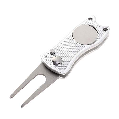 LIOOBO Golf Divot Repair Tool with Ball Marker, Stainless Steel Pitch Fork Putting Green Set with Ball Marker (Silver) von LIOOBO