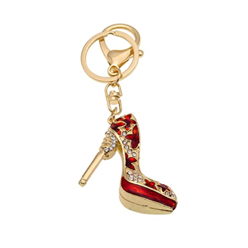 LIOOBO Strass High Heel Keychain Mode Charme Handtasche Tasche Anhänger Hängende Ornamente Kreatives Geschenk (Golden und Rot) von LIOOBO