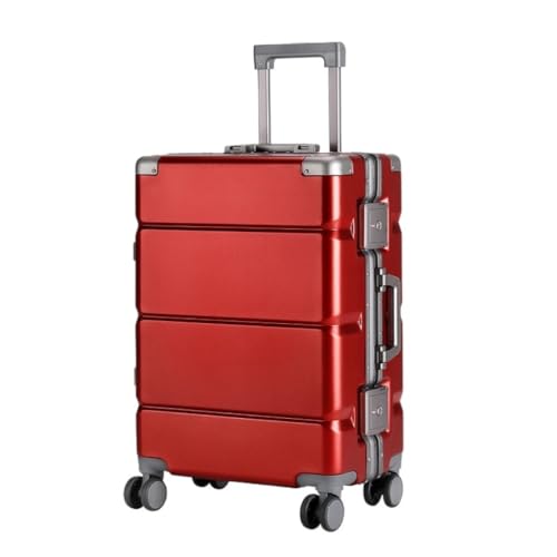 LIPPSYYDS Trolley-Koffer Einfarbiger Koffer, Trolley-Koffer, Universal-Rad-Boarding-Koffer, Aluminiumrahmen-Koffer, Passwort-Koffer Reisekoffer (Color : Red, Size : 26in) von LIPPSYYDS