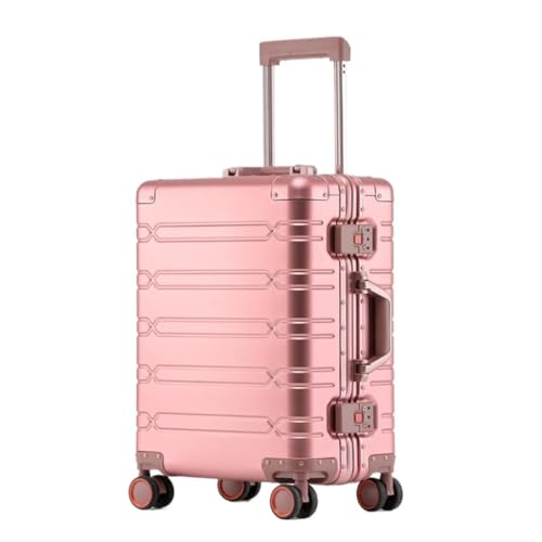 LIPPSYYDS Trolley-Koffer Vollaluminium-Koffer Aus Magnesiumlegierung, Universalrad, Hochwertiger Trolley-Koffer Mit Aluminiumrahmen, 20-Zoll-Koffer Reisekoffer (Color : Pink, Size : 20in) von LIPPSYYDS