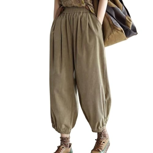 LIROMA Damen Cord Baumwollhose Khaki Elastisch Hohe Taille Harems Hippie Hose Vintage Cord Bloomers Weites Bein Kurze Hose Winter Baggy Palazzo Hose Hose L LIROMA Damen Cord Baumwollhose Khaki Elastisch Hohe Taille Harems Hippie Hose Vintage Cord Bloomers Weites Bein Kurze Hose Winter Baggy Palazzo Hose Hose L von LIROMA