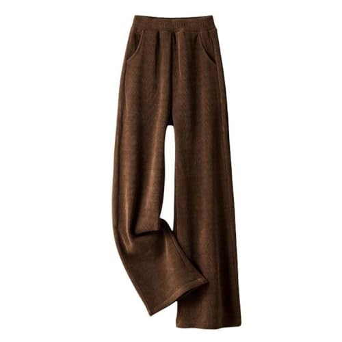 LIROMA Damen Hose Aus Cord Baumwolle Vintage Palazzo Hose Mit Thermal Fleece Futter Elegante Baggy Hose Mit Weitem Bein Hose Mit Geradem Bein Winterverdickte Lounge Hose Kaffee XL von LIROMA