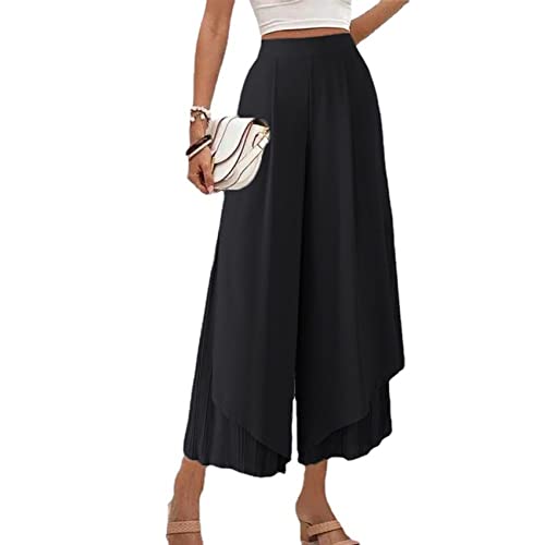 LIROMA Weite Hose Damen, Damen-Chiffon-Hose Mit Weitem Bein Solide Halbe Elastische Taille Palazzo-Hose Elegante Fließende Plissierte Culottes-Hose Sommermode Leichte Luftige Cropped-Hose Schwarz L LIROMA Weite Hose Damen, Damen-Chiffon-Hose Mit Weitem Bein Solide Halbe Elastische Taille Palazzo-Hose Elegante Fließende Plissierte Culottes-Hose Sommermode Leichte Luftige Cropped-Hose Schwarz L von LIROMA
