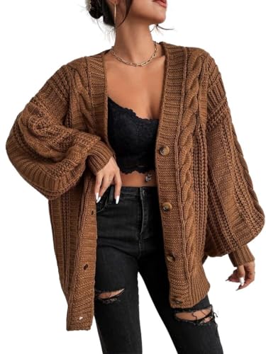 Liroma Grobe Strickjacken Für Damen In Übergröße Lange Strickjacke Mit Zopfmuster Vorne Offen Ballonärmel Pullover V Ausschnitt Mantel Herbst Winter Warme Oberbekleidung Liroma Grobe Strickjacken Für Damen In Übergröße Lange Strickjacke Mit Zopfmuster Vorne Offen Ballonärmel Pullover V Ausschnitt Mantel Herbst Winter Warme Oberbekleidung von LIROMA