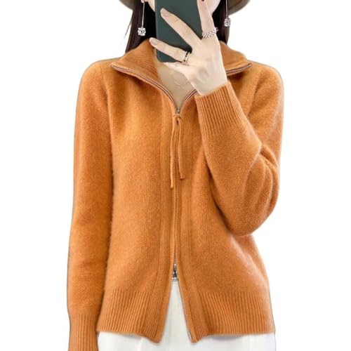 Strickjacke Aus Merinowolle Für Damen Strickjacke Vorne Offen Doppelreißverschluss Damenpullover Mantel Herbst Winter Weiche Kaschmir Strickjacke Pullover Oberbekleidung Sweatshirt Mantel Orange L von LIROMA