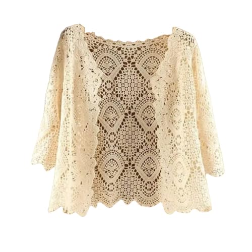 Boleros Für Damen,Bolero Shrug 3/4 Ärmel Für Damen Kurze Strickjacke Stilvolle Florale Spitzenbluse Sommerhäkeljacke Vorne Offen V Ausschnitt Festivaljacke Strand Vertuschungen Für Kleider Beige Xx Boleros Für Damen,Bolero Shrug 3/4 Ärmel Für Damen Kurze Strickjacke Stilvolle Florale Spitzenbluse Sommerhäkeljacke Vorne Offen V Ausschnitt Festivaljacke Strand Vertuschungen Für Kleider Beige Xx von LIRU