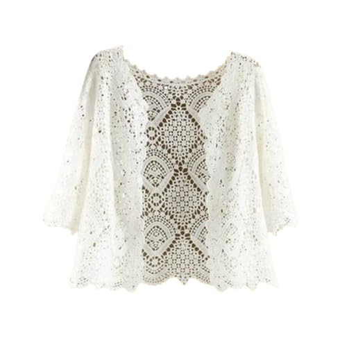 Boleros Für Damen,Bolero Shrug 3/4 Ärmel Für Damen Kurze Strickjacke Stilvolle Florale Spitzenbluse Sommerhäkeljacke Vorne Offen V Ausschnitt Festivaljacke Strand Vertuschungen Für Kleider Weiß Xxl Boleros Für Damen,Bolero Shrug 3/4 Ärmel Für Damen Kurze Strickjacke Stilvolle Florale Spitzenbluse Sommerhäkeljacke Vorne Offen V Ausschnitt Festivaljacke Strand Vertuschungen Für Kleider Weiß Xxl von LIRU